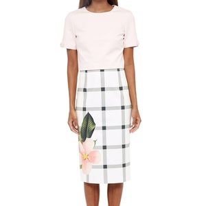 Ted Baker Floral Check Pencil Skirt